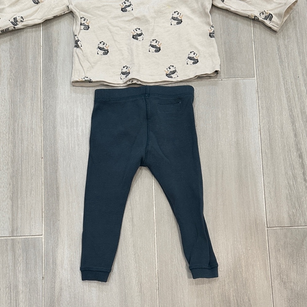 Zara 12-18M Cream Panda Print Top and Teal Ribbed Leggings Pants - Picture 11 of 11